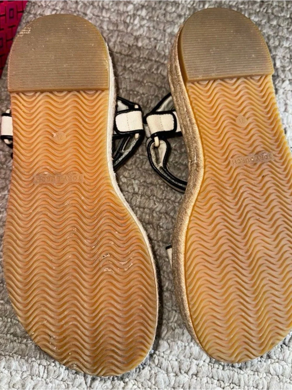 Tory Burch White Canvas Espadrille Sandal with Black Trim